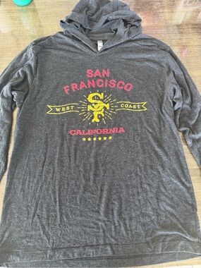 San Francisco California Grey Hooded long sleeved Tee with Pink & Yellow Graphic